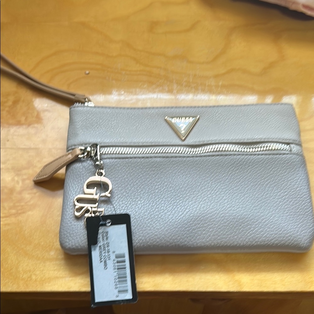 Guess Gray Clutch Textured Leather Wristlet